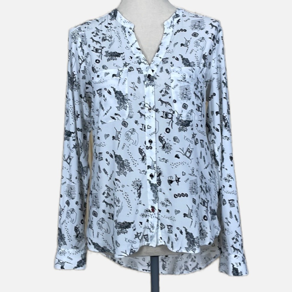 RW&CO Blouse Top White with black love motif print Size M